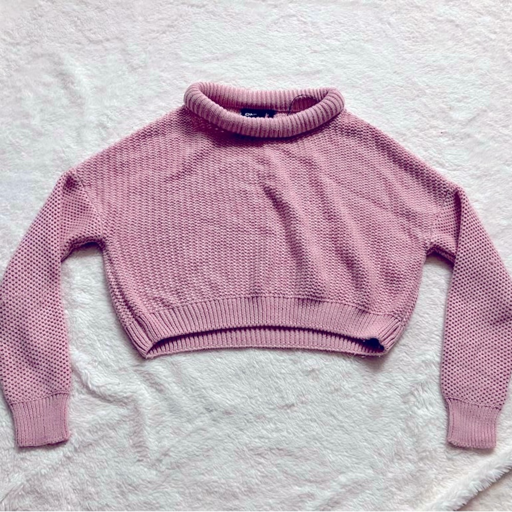 Only Street Wear ribbed crop top sweater with high neck pink